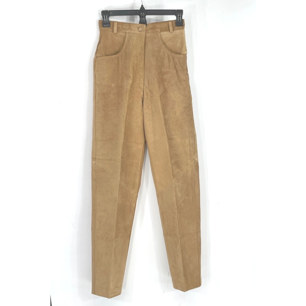 Danier Women 70's Pants 6 Tapered Tan Suede Leather High Rise Western Biker